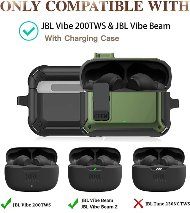 Alt view image 2 of 7 - Compatible with JBL Vibe Beam/Beam 2 Case Cover Lock Clip with Cleaner Kit,Cool Protective JBL Vibe 200TWS Cover Men Women with Carabiner for JBL Vibe Beam 2 Charging Case - Army Green