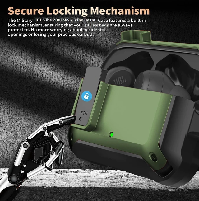 Alt view image 3 of 7 - Compatible with JBL Vibe Beam/Beam 2 Case Cover Lock Clip with Cleaner Kit,Cool Protective JBL Vibe 200TWS Cover Men Women with Carabiner for JBL Vibe Beam 2 Charging Case - Army Green
