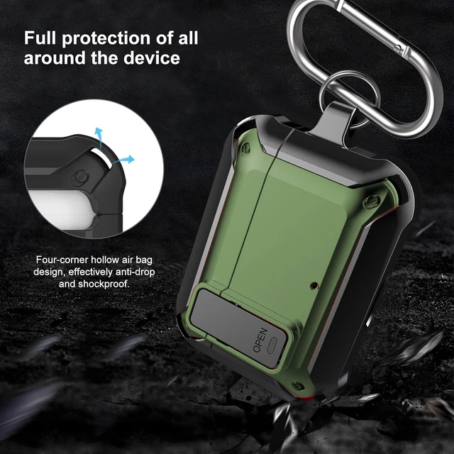 Alt view image 4 of 7 - Compatible with JBL Vibe Beam/Beam 2 Case Cover Lock Clip with Cleaner Kit,Cool Protective JBL Vibe 200TWS Cover Men Women with Carabiner for JBL Vibe Beam 2 Charging Case - Army Green