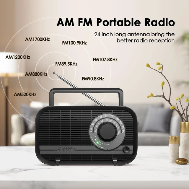 Alt view image 2 of 7 - AM FM Portable Radio Plug in Wall or Battery Operated Radio with Best Reception,Bluetooth,Headphone Jack,Large Dial Easy to Use for Seniors Elderly Black