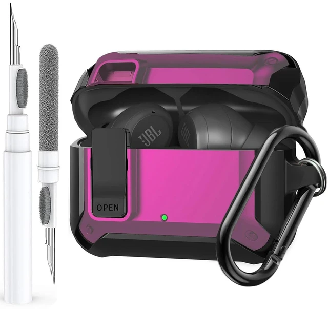 Main image of Compatible with JBL Vibe Beam/Beam 2 Case Cover Lock Clip with Cleaner Kit,Cool Protective JBL Vibe 200TWS Cover Men Women with Carabiner for JBL Vibe Beam 2 Charging Case - Rosepink