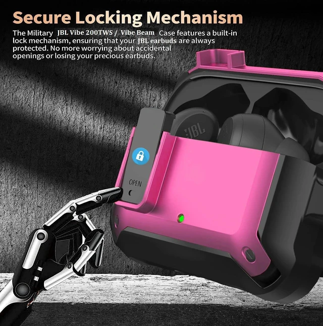 Alt view image 3 of 7 - Compatible with JBL Vibe Beam/Beam 2 Case Cover Lock Clip with Cleaner Kit,Cool Protective JBL Vibe 200TWS Cover Men Women with Carabiner for JBL Vibe Beam 2 Charging Case - Rosepink