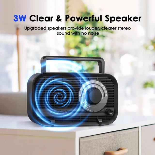 Alt view image 6 of 7 - AM FM Portable Radio Plug in Wall or Battery Operated Radio with Best Reception,Bluetooth,Headphone Jack,Large Dial Easy to Use for Seniors Elderly Black
