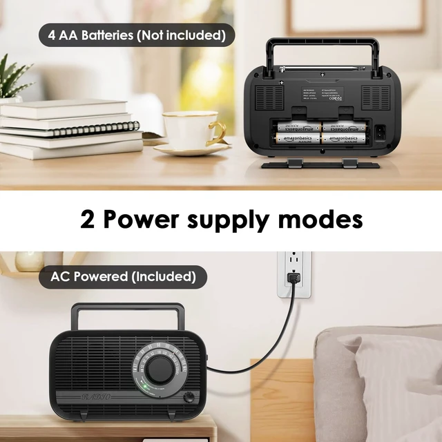 Alt view image 4 of 7 - AM FM Portable Radio Plug in Wall or Battery Operated Radio with Best Reception,Bluetooth,Headphone Jack,Large Dial Easy to Use for Seniors Elderly Black