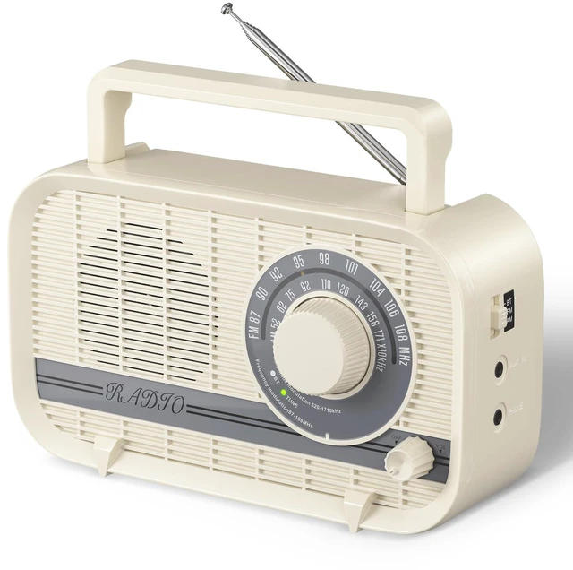 Main image of Portable AM FM Radio Plug in Wall or Battery Operated Radio with Best Reception, Bluetooth,Headphone Jack,Large Dial Easy to Use for Seniors Elderly Cream
