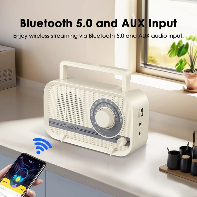 Alt view image 3 of 7 - Portable AM FM Radio Plug in Wall or Battery Operated Radio with Best Reception, Bluetooth,Headphone Jack,Large Dial Easy to Use for Seniors Elderly Cream