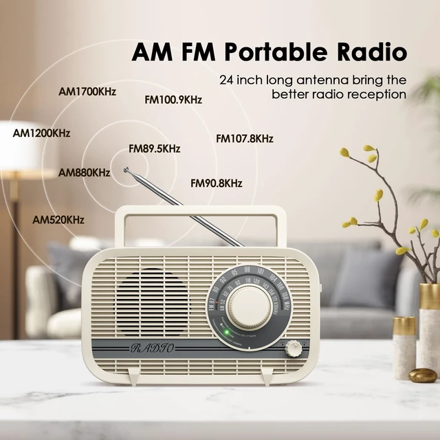 Alt view image 2 of 7 - Portable AM FM Radio Plug in Wall or Battery Operated Radio with Best Reception, Bluetooth,Headphone Jack,Large Dial Easy to Use for Seniors Elderly Cream