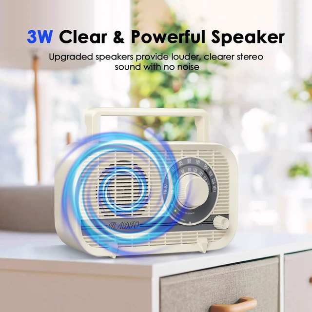 Alt view image 4 of 7 - Portable AM FM Radio Plug in Wall or Battery Operated Radio with Best Reception, Bluetooth,Headphone Jack,Large Dial Easy to Use for Seniors Elderly Cream