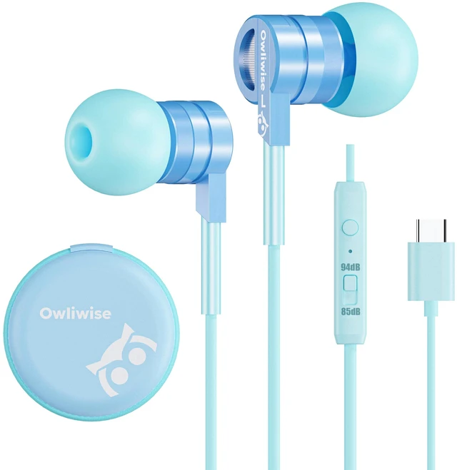 Main image of USB C Kids Wired Earbuds with Case, mic, 85/94dB Volume Limited tangle-free cord, volume control, for School, Chromebook, laptop, iphone, girls, boys, Wired earbuds for kids, Spark Series