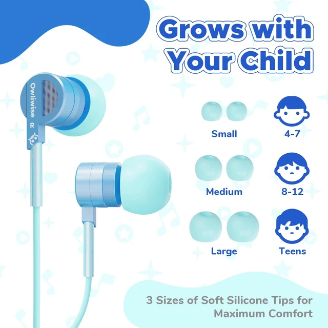 Alt view image 3 of 7 - USB C Kids Wired Earbuds with Case, mic, 85/94dB Volume Limited tangle-free cord, volume control, for School, Chromebook, laptop, iphone, girls, boys, Wired earbuds for kids, Spark Series