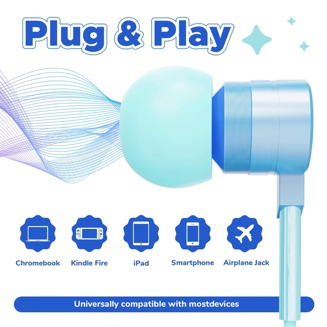 Alt view image 6 of 7 - USB C Kids Wired Earbuds with Case, mic, 85/94dB Volume Limited tangle-free cord, volume control, for School, Chromebook, laptop, iphone, girls, boys, Wired earbuds for kids, Spark Series