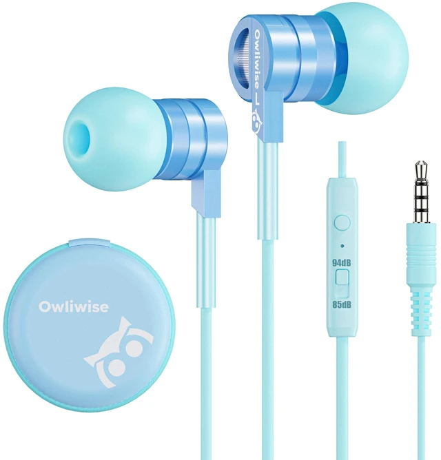 Main image of Kids Wired Earbuds with Case with mic, 85/94dB Volume Limited tangle-free cord, volume control, for School, Chromebook, laptop, iphone, girls, boys, Wired earbuds for kids, Spark Series