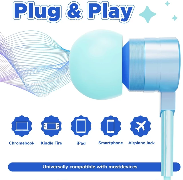 Alt view image 6 of 7 - Kids Wired Earbuds with Case with mic, 85/94dB Volume Limited tangle-free cord, volume control, for School, Chromebook, laptop, iphone, girls, boys, Wired earbuds for kids, Spark Series