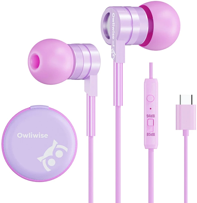 Main image of USB C Kids Wired Earbuds with Case, mic, 85/94dB Volume Limited tangle-free cord, volume control, for School, Chromebook, laptop, iphone, girls, boys, Wired earbuds for kids, Spark Series