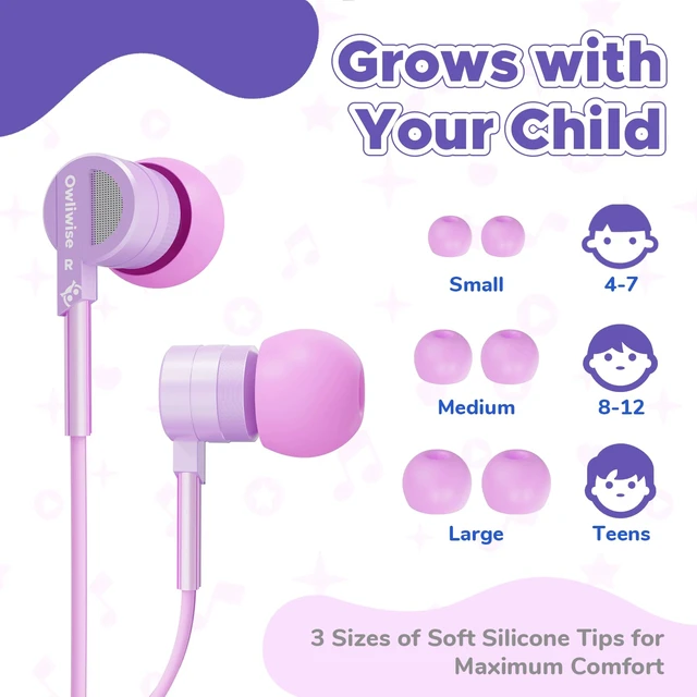 Alt view image 3 of 7 - USB C Kids Wired Earbuds with Case, mic, 85/94dB Volume Limited tangle-free cord, volume control, for School, Chromebook, laptop, iphone, girls, boys, Wired earbuds for kids, Spark Series