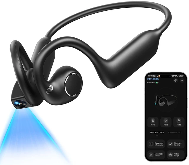 Main image of E12 Open Ear Headphones with 8MP Camera Bone Conduction Headphones Bluetooth 6.0 Wireless Earbuds Hi-Fi Stereo AI Voice Assistant Headset IP65 Waterproof Running Earphones for Sports/Workout/Cycling