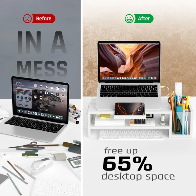 Alt view image 6 of 7 - Adjustable Wood Laptop Stand, Ergonomic Height & Angle Computer Riser with Pen Holder Compatible with MacBook Air/Pro, Dell, HP, Lenovo & 10-17.3" Notebooks White