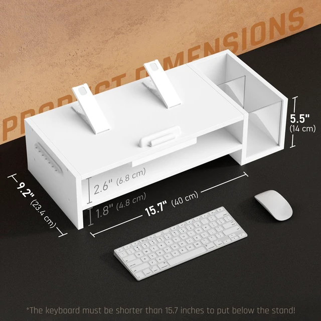 Alt view image 7 of 7 - Adjustable Wood Laptop Stand, Ergonomic Height & Angle Computer Riser with Pen Holder Compatible with MacBook Air/Pro, Dell, HP, Lenovo & 10-17.3" Notebooks White