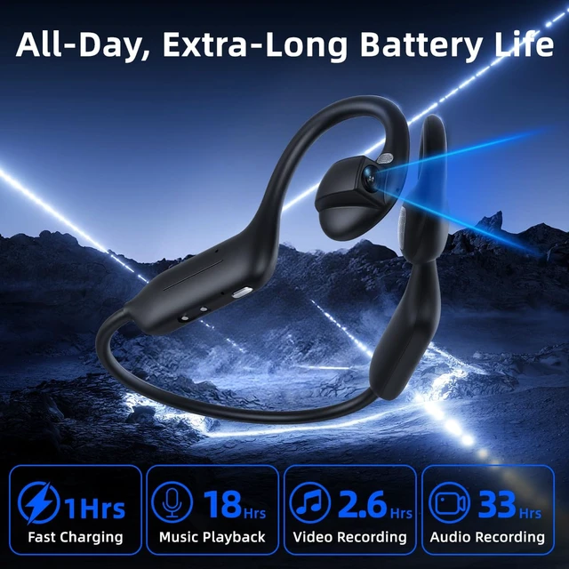 Alt view image 6 of 7 - E12 Open Ear Headphones with 8MP Camera Bone Conduction Headphones Wireless Earbuds Hi-Fi Stereo Running Earphones IP65 Waterproof AI Voice Assistant Headset for Sports/Workout/Cycling (White)