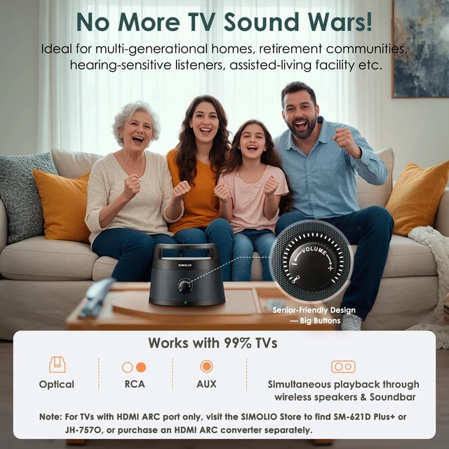 Alt view image 4 of 7 - Wireless TV Speakers for Seniors, Portable Bluetooth Speaker, 621D TV Voice Boost for Hard of Hearing, 3 EQ Mode, 164ft Range, Bluetooth Connect for Smart Phone,PC,Laptop, Wired Connection