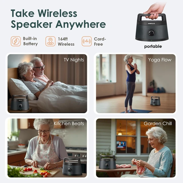 Alt view image 5 of 7 - Wireless TV Speakers for Seniors, Portable Bluetooth Speaker, 621D TV Voice Boost for Hard of Hearing, 3 EQ Mode, 164ft Range, Bluetooth Connect for Smart Phone,PC,Laptop, Wired Connection