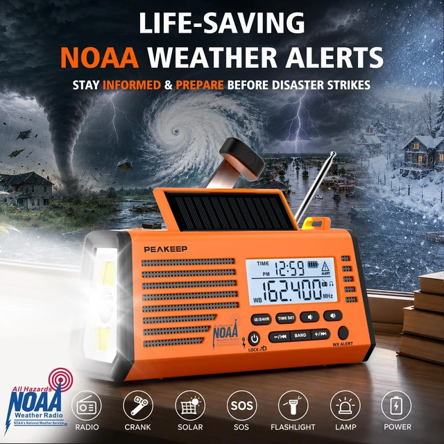 Alt view image 2 of 7 - Emergency Radio NOAA Weather Alert Battery Solar Crank Powered AM FM SW Portable Radio, Rechargeable Battery 18500mWh, SOS Flashlight Lamp for Home Car Camping Storms Blackouts Prep