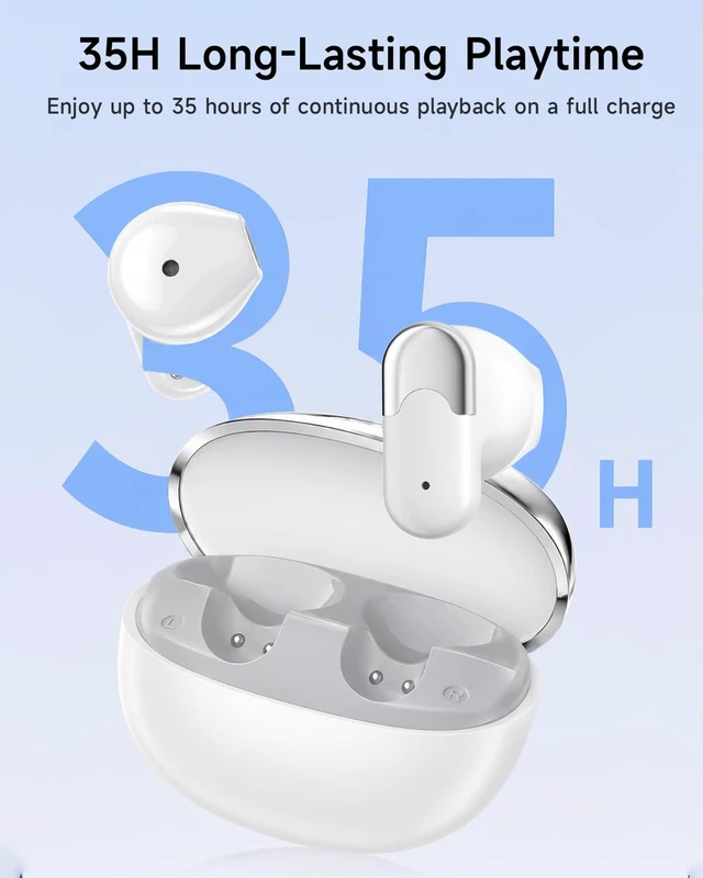 Alt view image 4 of 7 - Wireless Earbuds, 0.12oz Ultra-Light Ear BudsBluetooth 6.0 Headphones 13mm Driver for Powerful Bass, 35H Playtime, Clear Calls Mic, Water & Dust Resistance, Office, Commute & Daily Use, White