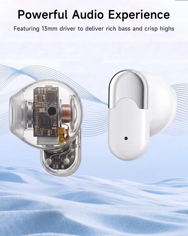 Alt view image 5 of 7 - Wireless Earbuds, 0.12oz Ultra-Light Ear BudsBluetooth 6.0 Headphones 13mm Driver for Powerful Bass, 35H Playtime, Clear Calls Mic, Water & Dust Resistance, Office, Commute & Daily Use, White