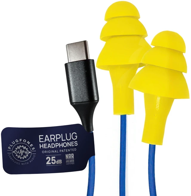 Main image of Basic Wired Earplug Headphones for Work, OSHA PPE Earbuds, USB-C 25dB NRR Hearing Protection Ear Plugs, Safety Headphones for Work, Construction, Warehouse, Helmet Earbuds, Racing, Yellow