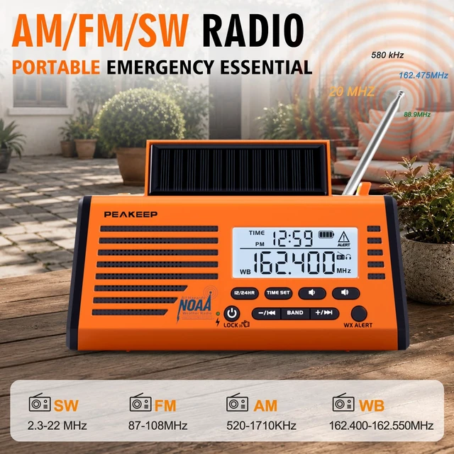 Alt view image 3 of 7 - Emergency Radio NOAA Weather Alert Battery Solar Crank Powered AM FM SW Portable Radio, Rechargeable Battery 18500mWh, SOS Flashlight Lamp for Home Car Camping Storms Blackouts Prep