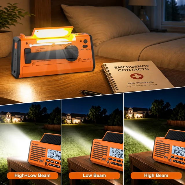 Alt view image 5 of 7 - Emergency Radio NOAA Weather Alert Battery Solar Crank Powered AM FM SW Portable Radio, Rechargeable Battery 18500mWh, SOS Flashlight Lamp for Home Car Camping Storms Blackouts Prep