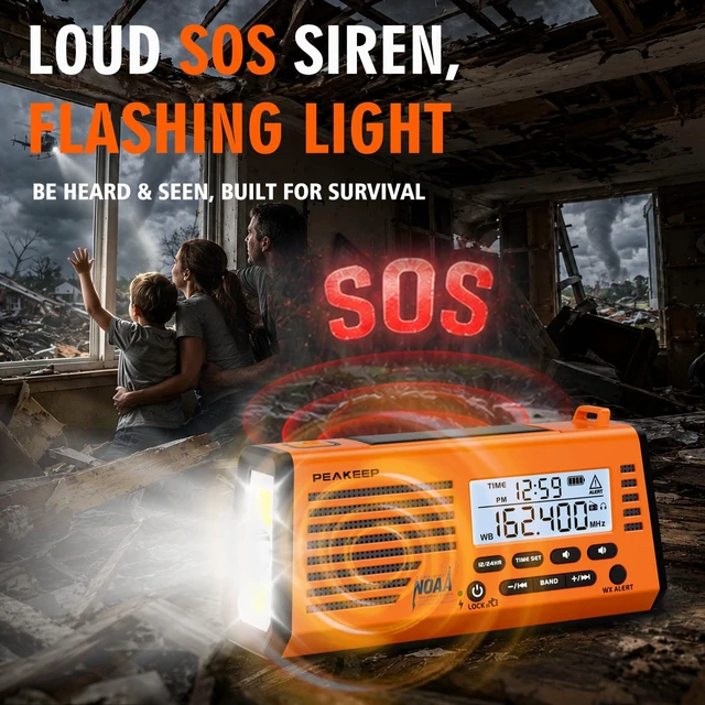 Alt view image 6 of 7 - Emergency Radio NOAA Weather Alert Battery Solar Crank Powered AM FM SW Portable Radio, Rechargeable Battery 18500mWh, SOS Flashlight Lamp for Home Car Camping Storms Blackouts Prep