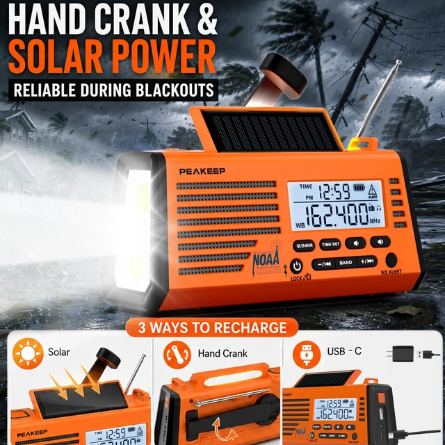 Alt view image 4 of 7 - Emergency Radio NOAA Weather Alert Battery Solar Crank Powered AM FM SW Portable Radio, Rechargeable Battery 18500mWh, SOS Flashlight Lamp for Home Car Camping Storms Blackouts Prep