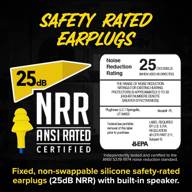 Alt view image 7 of 7 - Basic Wired Earplug Headphones for Work, OSHA PPE Earbuds, USB-C 25dB NRR Hearing Protection Ear Plugs, Safety Headphones for Work, Construction, Warehouse, Helmet Earbuds, Racing, Yellow