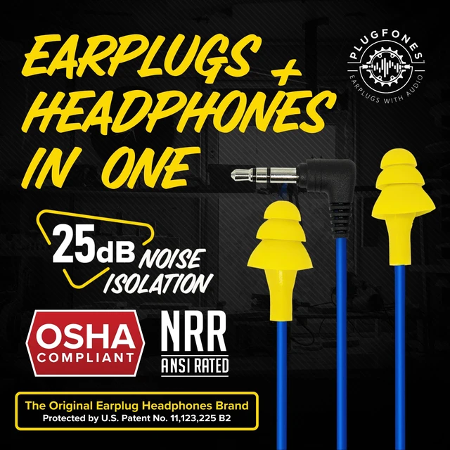 Alt view image 2 of 7 - Basic Wired Earplug Headphones for Work, OSHA PPE Earbuds, 3.5mm 25dB NRR Hearing Protection Ear Plugs, Safety Headphones for Work, Construction, Warehouse, Helmet Earbuds, Racing, Yellow