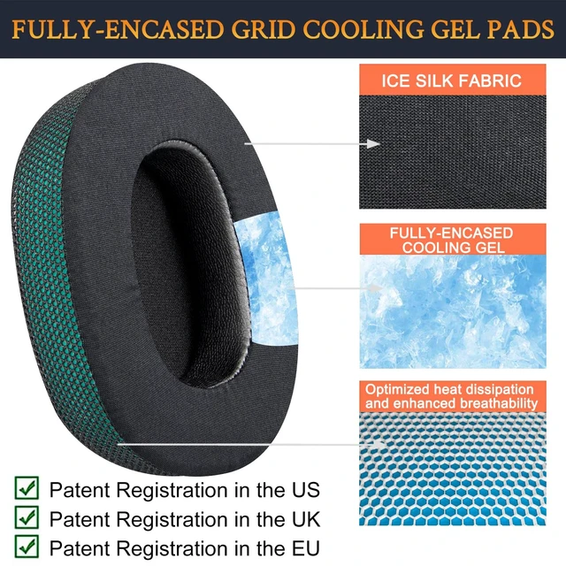 Alt view image 4 of 7 - Cooling-Gel Replacement Earpads for Skullcandy Hesh 3/ANC/Evo & Crusher Wireless/540/ANC/Evo & Venue ANC Over-Ear Headphones, Ear Pads Cushions with Ice Silk Fabric - Dark Green