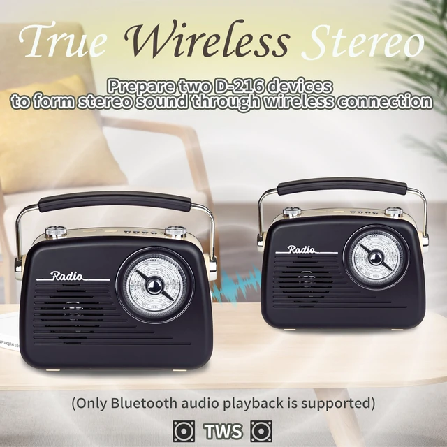 Alt view image 4 of 7 - Portable Radio AM FM Shortwave Vintage Radio Retro Great Reception Receiver Bluetooth Speaker Plug in Wall Support USB Drive/MicroSD Card, Good Sound for Family for Home Outdoors Kitchen D-216 (Black)