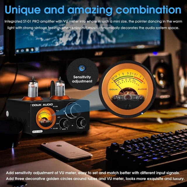 Alt view image 2 of 7 - ST-01 PRO 200W Bluetooth Amplifier, 2 Channel Vacuum Tube Power Amp with USB DAC/Coaxial Optical Inputs/VU Meter/Treble Bass Control for Home Theater/Stereo Speakers (Upgrade Version)