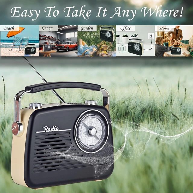 Alt view image 5 of 7 - Portable Radio AM FM Shortwave Vintage Radio Retro Great Reception Receiver Bluetooth Speaker Plug in Wall Support USB Drive/MicroSD Card, Good Sound for Family for Home Outdoors Kitchen D-216 (Black)