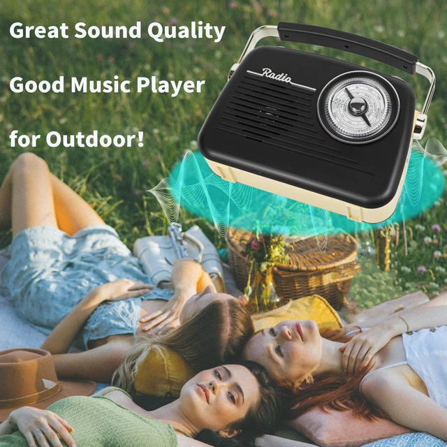 Alt view image 7 of 7 - Portable Radio AM FM Shortwave Vintage Radio Retro Great Reception Receiver Bluetooth Speaker Plug in Wall Support USB Drive/MicroSD Card, Good Sound for Family for Home Outdoors Kitchen D-216 (Black)