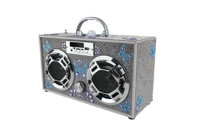 Alt view image 3 of 3 - Retro Boombox Bluetooth Speaker, Music Player w/FM Radio & LED Lights Retro Speaker with LED Lights, Rechargeable Portable Bluetooth Speaker with USB & SD, AUX & Remote Control