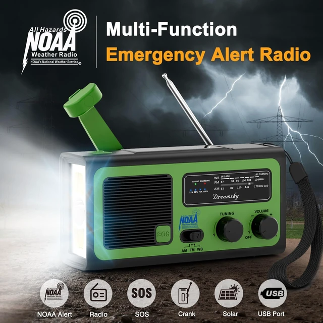 Alt view image 2 of 7 - NOAA Emergency Radio Weather Alert with Hand Crank Solar Radios Portable AM FM, 18500mWh Rechargeable Battery for Input/Output, SOS Alarm, Flashlight & Lamp, for Home Outdoor Camping