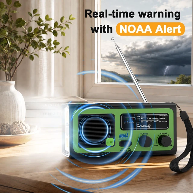 Alt view image 3 of 7 - NOAA Emergency Radio Weather Alert with Hand Crank Solar Radios Portable AM FM, 18500mWh Rechargeable Battery for Input/Output, SOS Alarm, Flashlight & Lamp, for Home Outdoor Camping