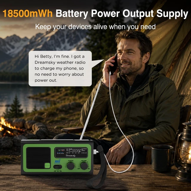 Alt view image 6 of 7 - NOAA Emergency Radio Weather Alert with Hand Crank Solar Radios Portable AM FM, 18500mWh Rechargeable Battery for Input/Output, SOS Alarm, Flashlight & Lamp, for Home Outdoor Camping