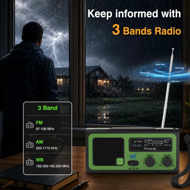 Alt view image 7 of 7 - NOAA Emergency Radio Weather Alert with Hand Crank Solar Radios Portable AM FM, 18500mWh Rechargeable Battery for Input/Output, SOS Alarm, Flashlight & Lamp, for Home Outdoor Camping