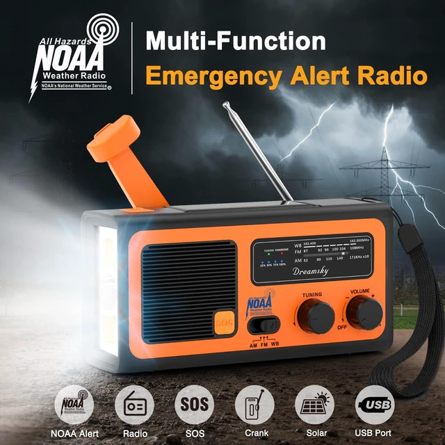 Alt view image 2 of 7 - NOAA Emergency Radio Weather Alert with Hand Crank Solar Radios Portable AM FM, 18500mWh Rechargeable Battery for Input/Output, SOS Alarm, Flashlight & Lamp, for Home Outdoor Camping