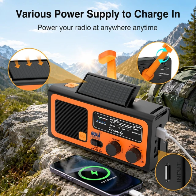 Alt view image 5 of 7 - NOAA Emergency Radio Weather Alert with Hand Crank Solar Radios Portable AM FM, 18500mWh Rechargeable Battery for Input/Output, SOS Alarm, Flashlight & Lamp, for Home Outdoor Camping