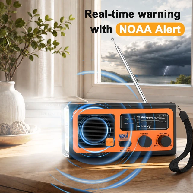 Alt view image 3 of 7 - NOAA Emergency Radio Weather Alert with Hand Crank Solar Radios Portable AM FM, 18500mWh Rechargeable Battery for Input/Output, SOS Alarm, Flashlight & Lamp, for Home Outdoor Camping