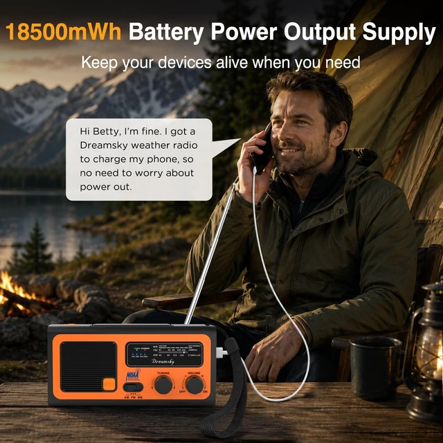 Alt view image 6 of 7 - NOAA Emergency Radio Weather Alert with Hand Crank Solar Radios Portable AM FM, 18500mWh Rechargeable Battery for Input/Output, SOS Alarm, Flashlight & Lamp, for Home Outdoor Camping