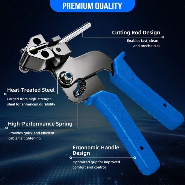 Alt view image 3 of 7 - Metal Zip Ties Gun Set, 200Pcs Stainless Steel Cable Ties, Blue Heavy Duty Stainless Steel Cable Tie Gun Kit with 8 inch & 12 Inch Zip Ties for Chain Link Fence, Chicken Coop, Exhaust Pipes